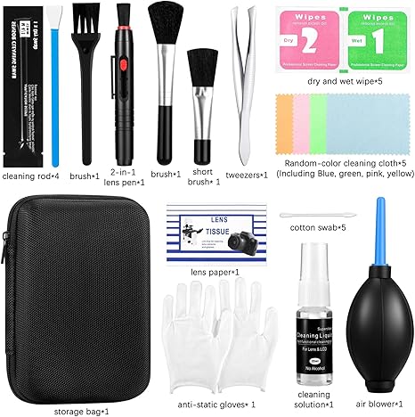 Camera Cleaning kit - Professional Camera Lens Cleaning Kit,Complete DSLR & Mirrorless Camera Sensor Cleaning Set Kit with Lens Pen, Blower, Brush, and Solution for Photography Essentials